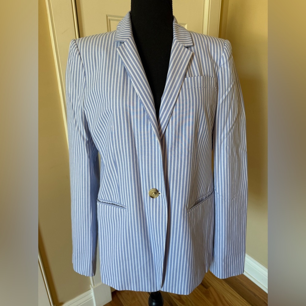 J. Crew Light Blue and White Striped Blazer